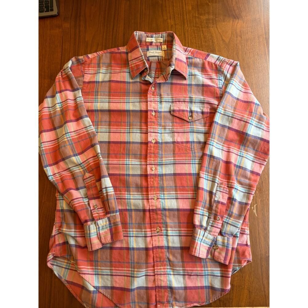 Paul Stuart New York Tokyo Plaid Flannel Button up Shirt Made in USA Size L